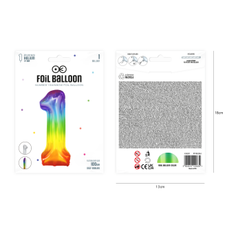 Mavrični rojstnodnevni balon številka 1, 100 cm