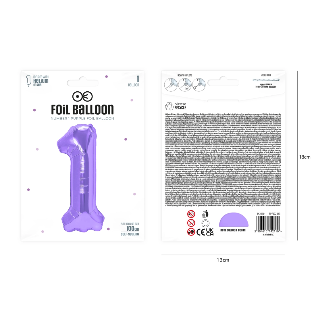 Szülinapi lufi szám 1, lila, 100 cm