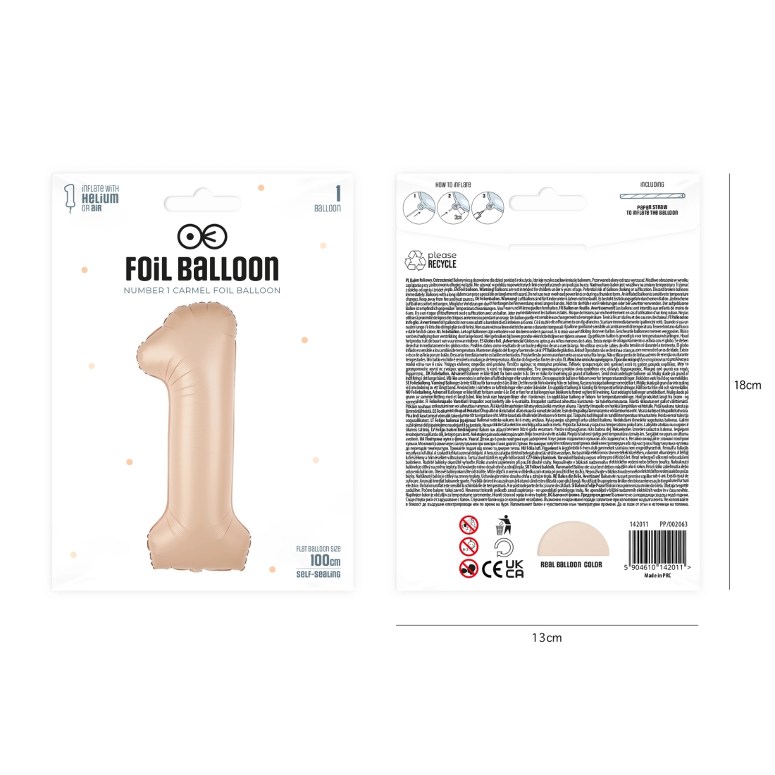 Balon aniversar cifră 1 caramel, 100 cm