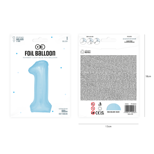 Szülinapi lufi 1-es szám – égszínkék, 100 cm Szülinapi lufi 1-es szám – égszínkék, 100 cm