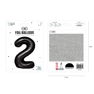 Rojstnodnevni balon številka 2, črn, 100 cm