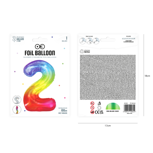 Szülinapi szivárványos 2-es fólia lufi, 100 cm Szülinapi szivárványos 2-es fólia lufi, 100 cm