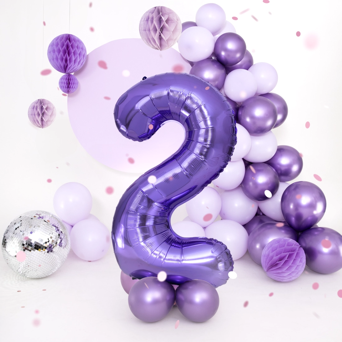 Balon aniversar cifră 2, mov, 100 cm