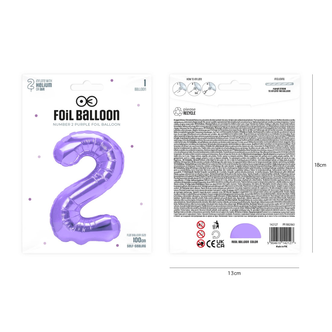 Balon aniversar cifră 2, mov, 100 cm