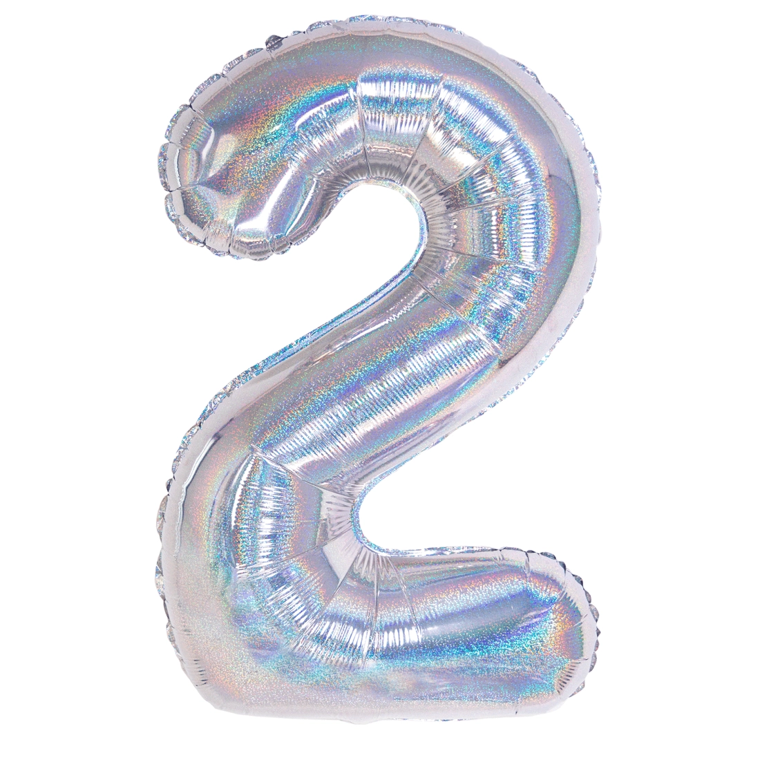 Balon aniversar cifră 2, holografic argintiu, 100 cm
