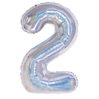 Rojstnodnevni balon številka 2, holografsko srebrn, 100 cm