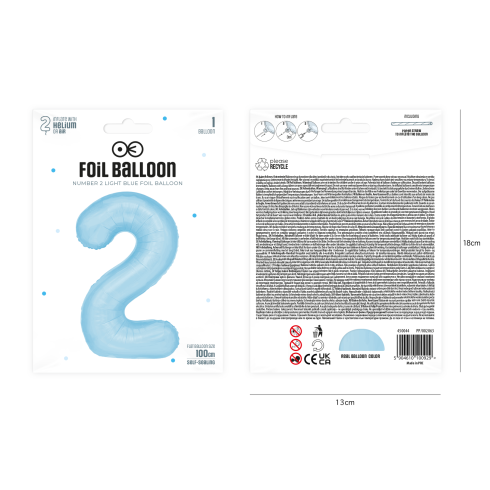 Szülinapi lufi 2-es szám – égszínkék, 100 cm Szülinapi lufi 2-es szám – égszínkék, 100 cm