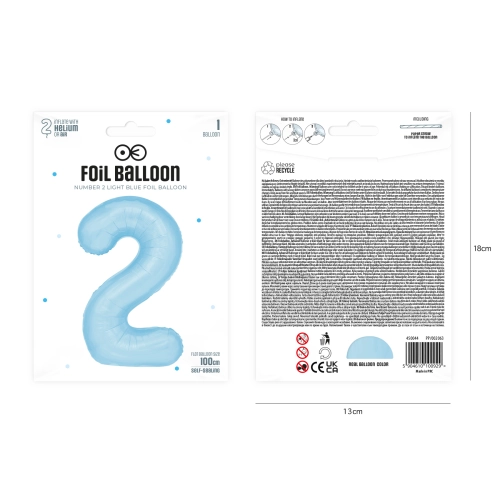 Szülinapi lufi 2-es szám – égszínkék, 100 cm