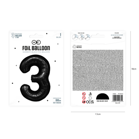 Szülinapi fekete 3-as lufi, 100 cm Szülinapi fekete 3-as lufi, 100 cm
