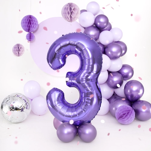 Szülinapi lufi 3-as szám, lila, 100 cm