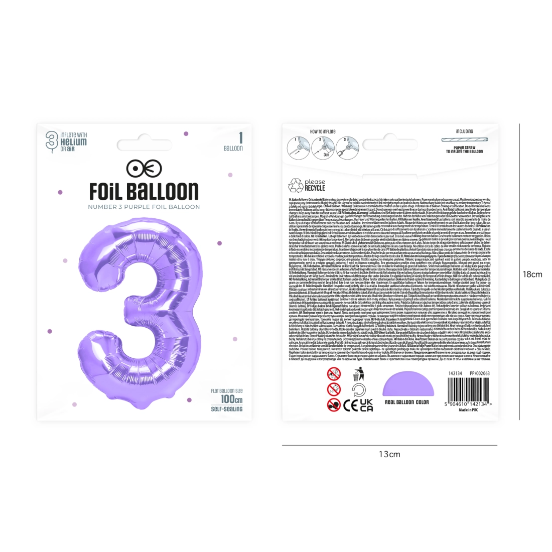 Balon aniversar cifră 3, mov, 100 cm