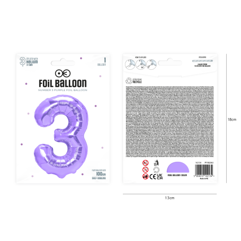 Szülinapi lufi 3-as szám, lila, 100 cm Szülinapi lufi 3-as szám, lila, 100 cm