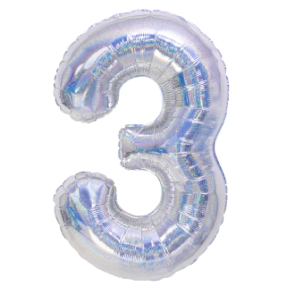 Rojstnodnevni balon številka 3, holografsko srebrn, 100 cm