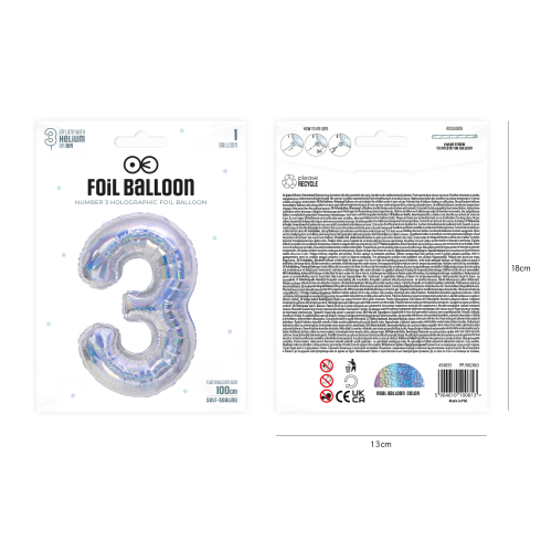 Szülinapi lufi, 3-as szám, holografikus ezüst, 100 cm Szülinapi lufi, 3-as szám, holografikus ezüst, 100 cm