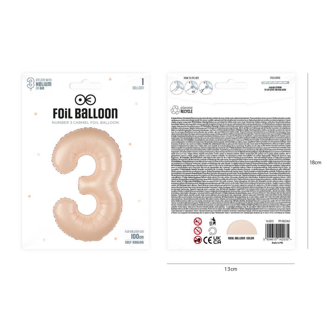 Balon aniversar cifră 3 caramel, 100 cm