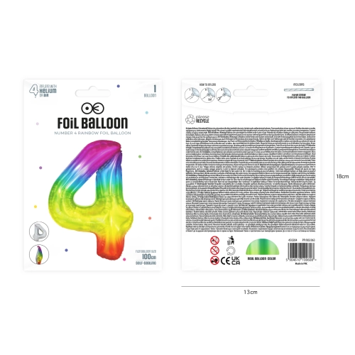 Mavrični rojstnodnevni balon številka 4, 100 cm