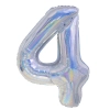 Balon aniversar cifră 4, holografic argintiu, 100 cm