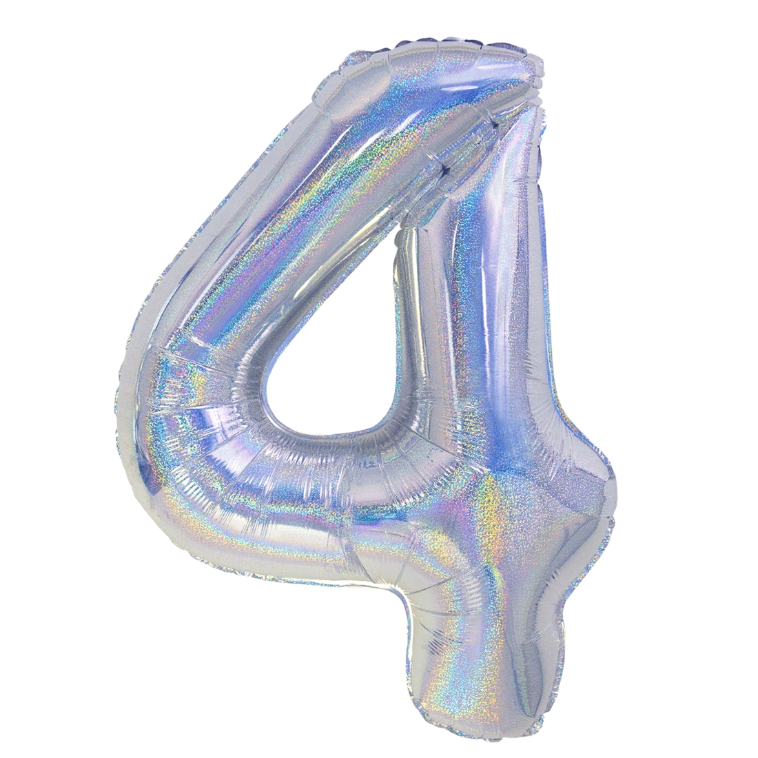 Balon aniversar cifră 4, holografic argintiu, 100 cm