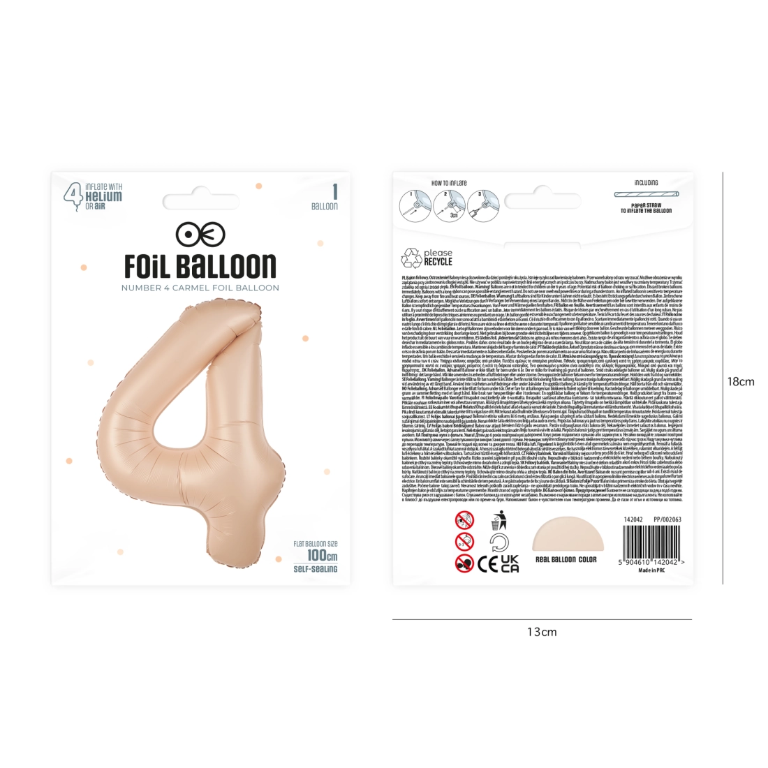 Balon aniversar cifră 4, caramel, 100 cm