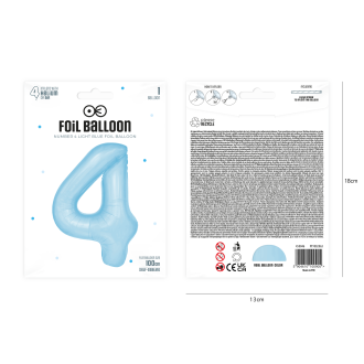 Rojstnodnevni balon številka 4 – nebeško modra, 100 cm