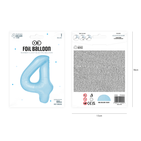 Szülinapi léggömb 4-es szám – égszínkék, 100 cm Szülinapi léggömb 4-es szám – égszínkék, 100 cm