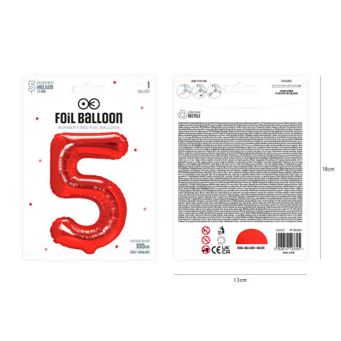 Narodeninový balón číslo 5 červený, 100 cm Narodeninový balón číslo 5 červený, 100 cm