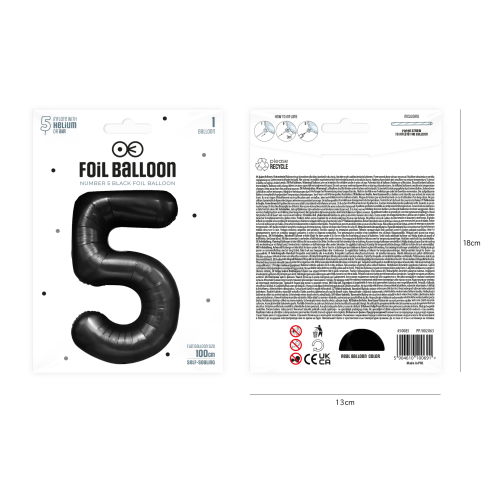 Szülinapi lufi 5-ös szám, fekete, 100 cm Szülinapi lufi 5-ös szám, fekete, 100 cm