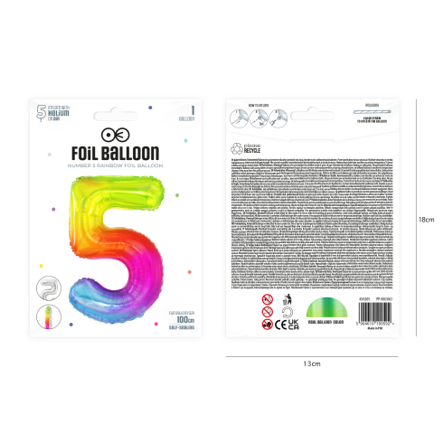 Szülinapi számos lufi 5 – szivárványos, 100 cm Szülinapi számos lufi 5 – szivárványos, 100 cm