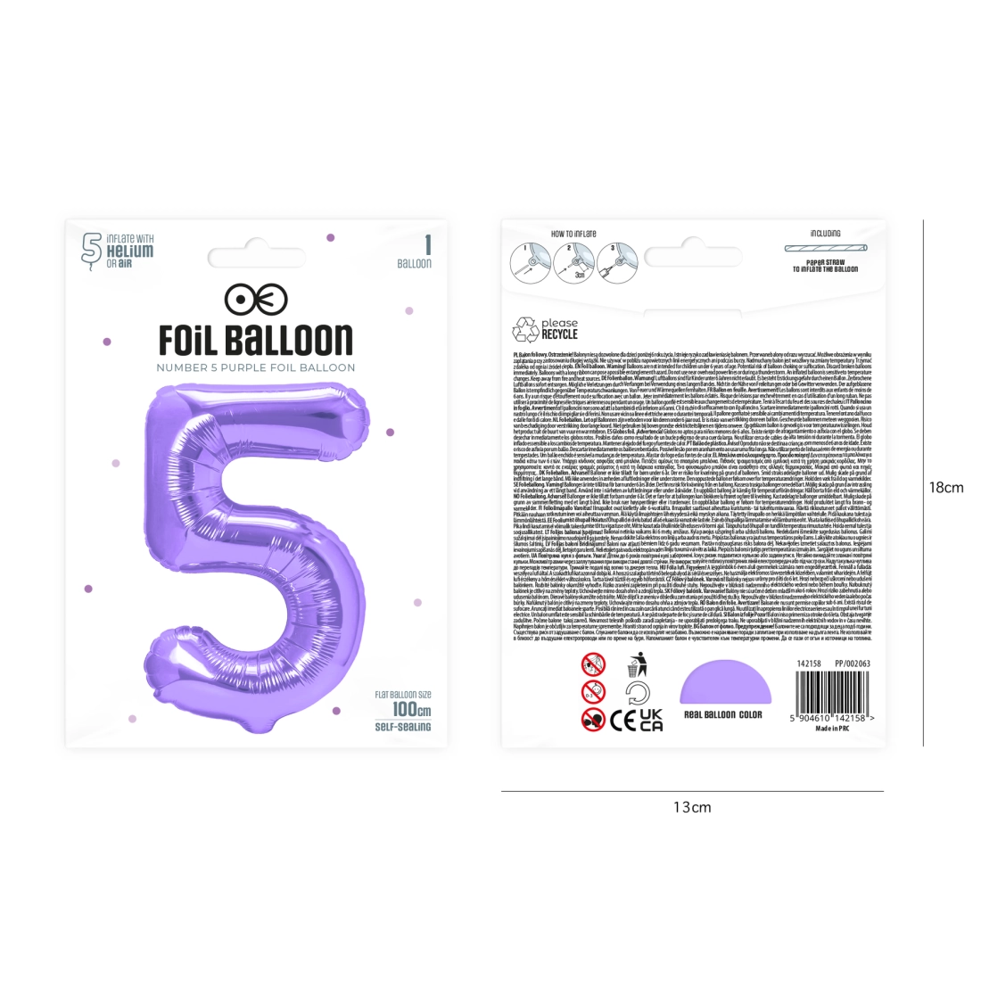 Szülinapi lufi, 5-ös szám, lila, 100 cm