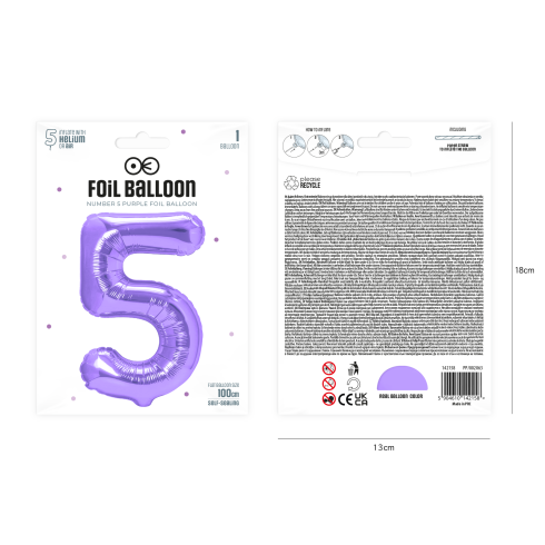 Szülinapi lufi, 5-ös szám, lila, 100 cm Szülinapi lufi, 5-ös szám, lila, 100 cm