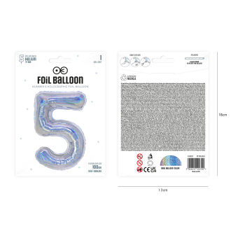 Rojstnodnevni balon številka 5, holografsko srebrn, 100 cm