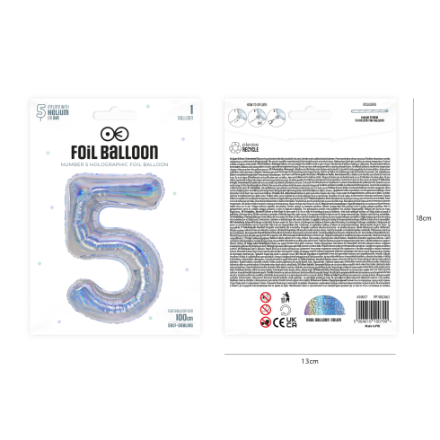 Szülinapi lufi, 5-ös szám, holografikus ezüst, 100 cm Szülinapi lufi, 5-ös szám, holografikus ezüst, 100 cm