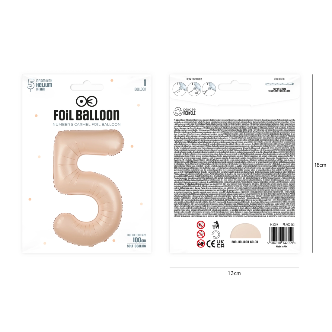 Balon aniversar cifră 5, caramel, 100 cm