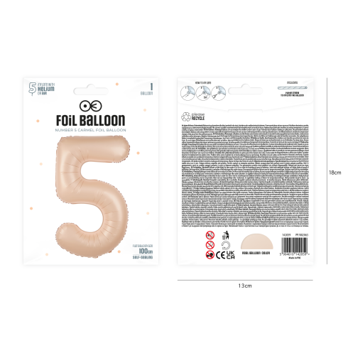 Szülinapi karámell színű szám lufi 5, 100 cm Szülinapi karámell színű szám lufi 5, 100 cm