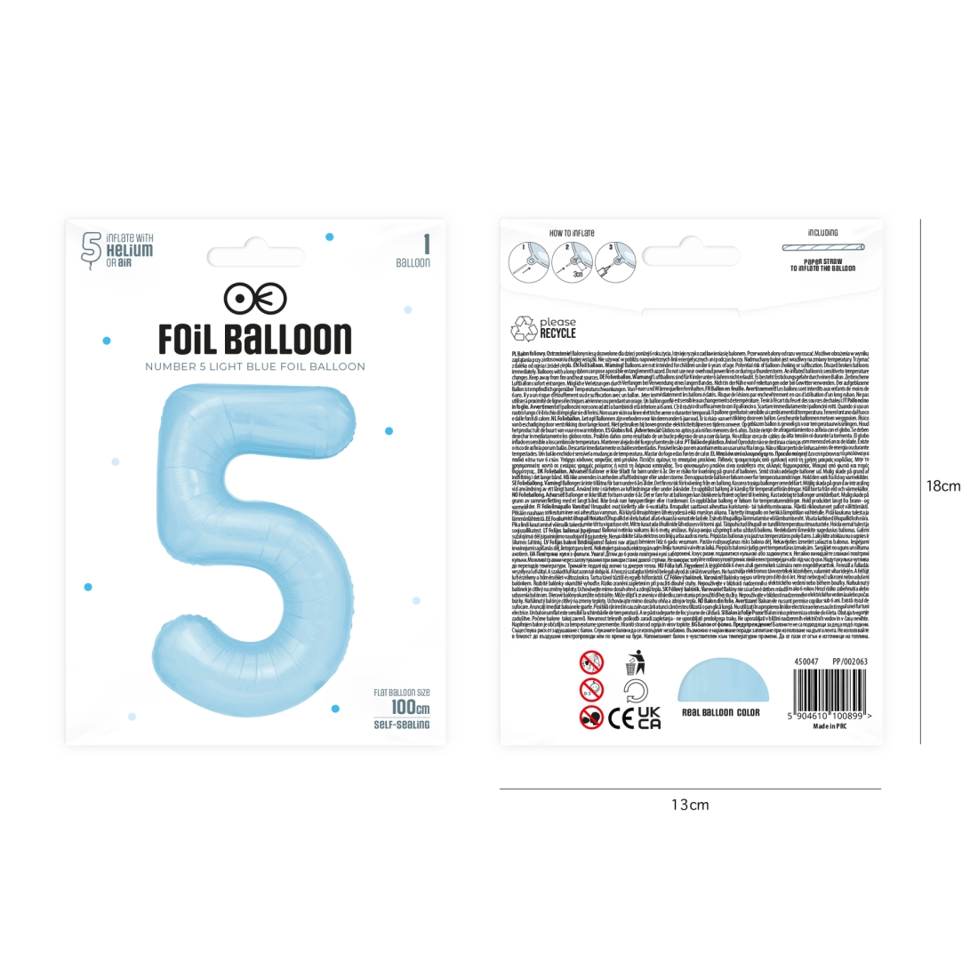 Balon aniversar cifră 5 – albastru ceresc, 100 cm