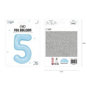 Rojstnodnevni balon številka 5 – nebeško modra, 100 cm