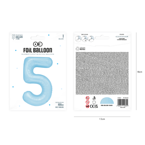 Szülinapi lufi 5-ös szám – égszínkék, 100 cm Szülinapi lufi 5-ös szám – égszínkék, 100 cm