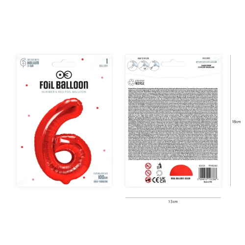 Szülinapi szám lufi 6, piros, 100 cm