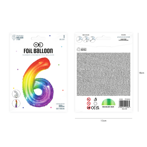 Szülinapi szivárványos 6-os fólia lufi, 100 cm Szülinapi szivárványos 6-os fólia lufi, 100 cm