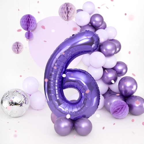 Szülinapi lufi, 6-os szám, lila, 100 cm