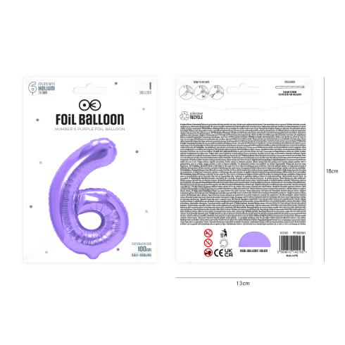 Szülinapi lufi, 6-os szám, lila, 100 cm Szülinapi lufi, 6-os szám, lila, 100 cm