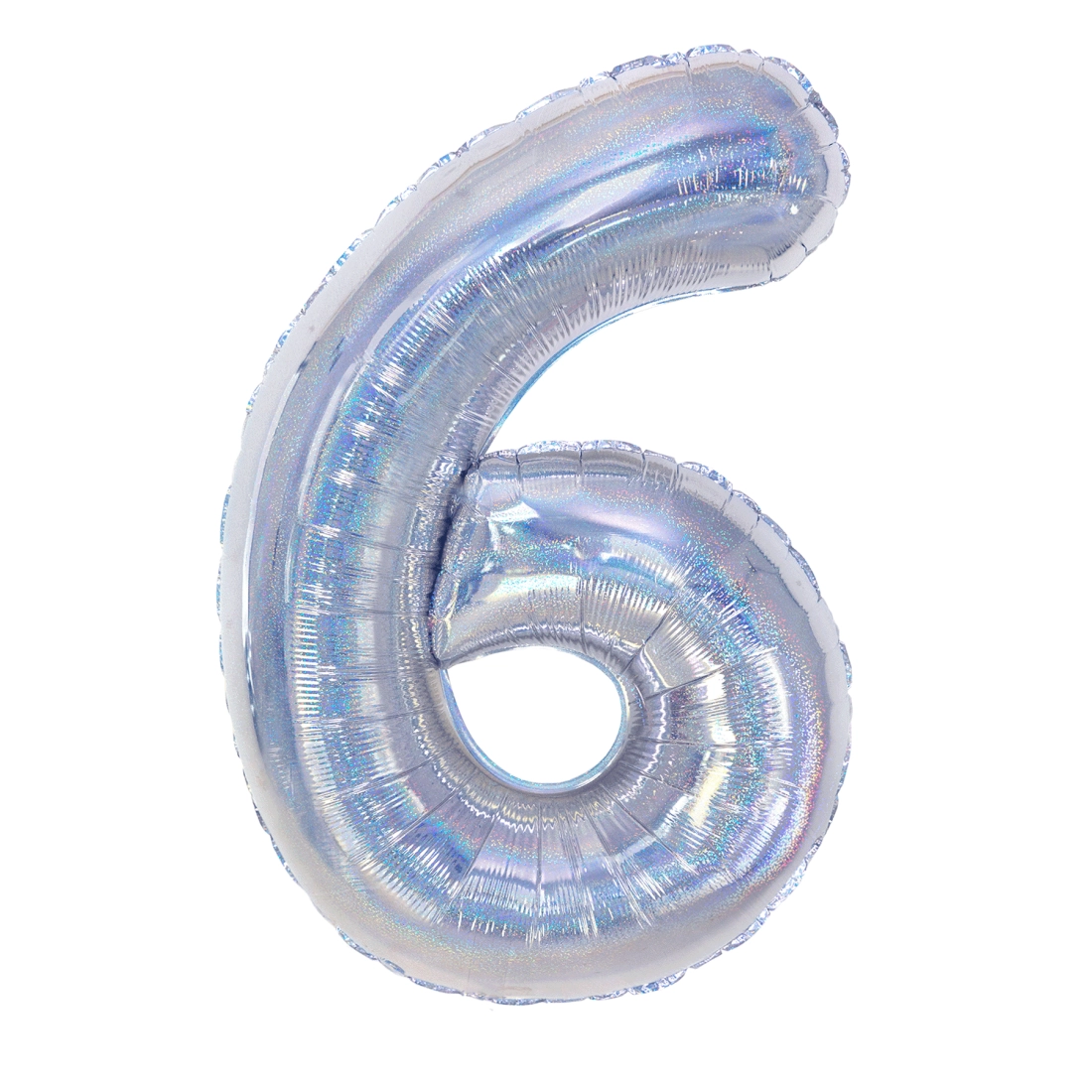 Balon aniversar cifră 6, holografic argintiu, 100 cm