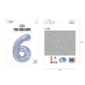 Rojstnodnevni balon številka 6, holografsko srebrn, 100 cm