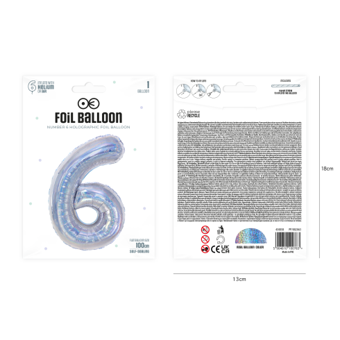 Szülinapi lufi, 6-os szám, holografikus ezüst, 100 cm Szülinapi lufi, 6-os szám, holografikus ezüst, 100 cm