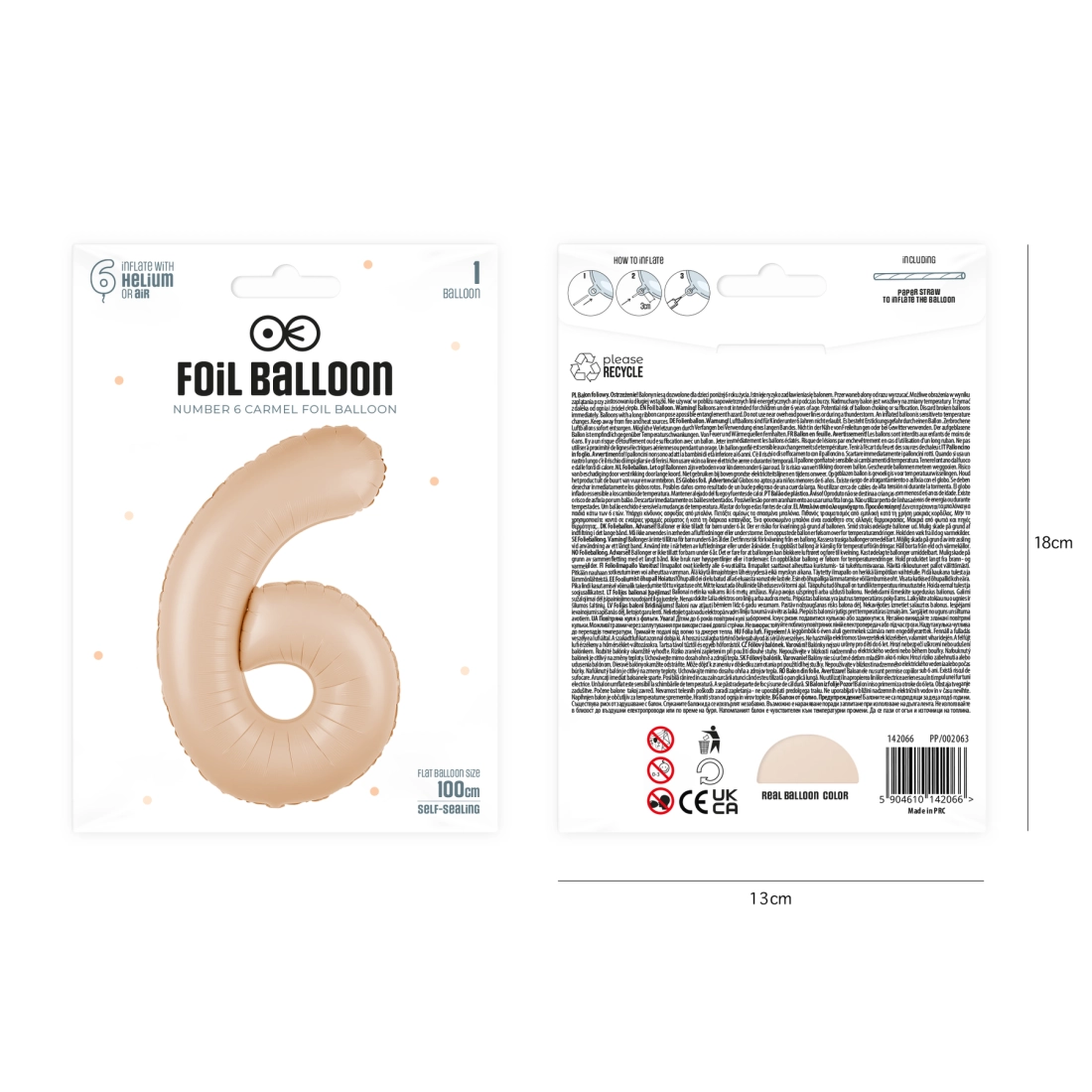 Szülinapi lufiszám 6, karamell, 100 cm