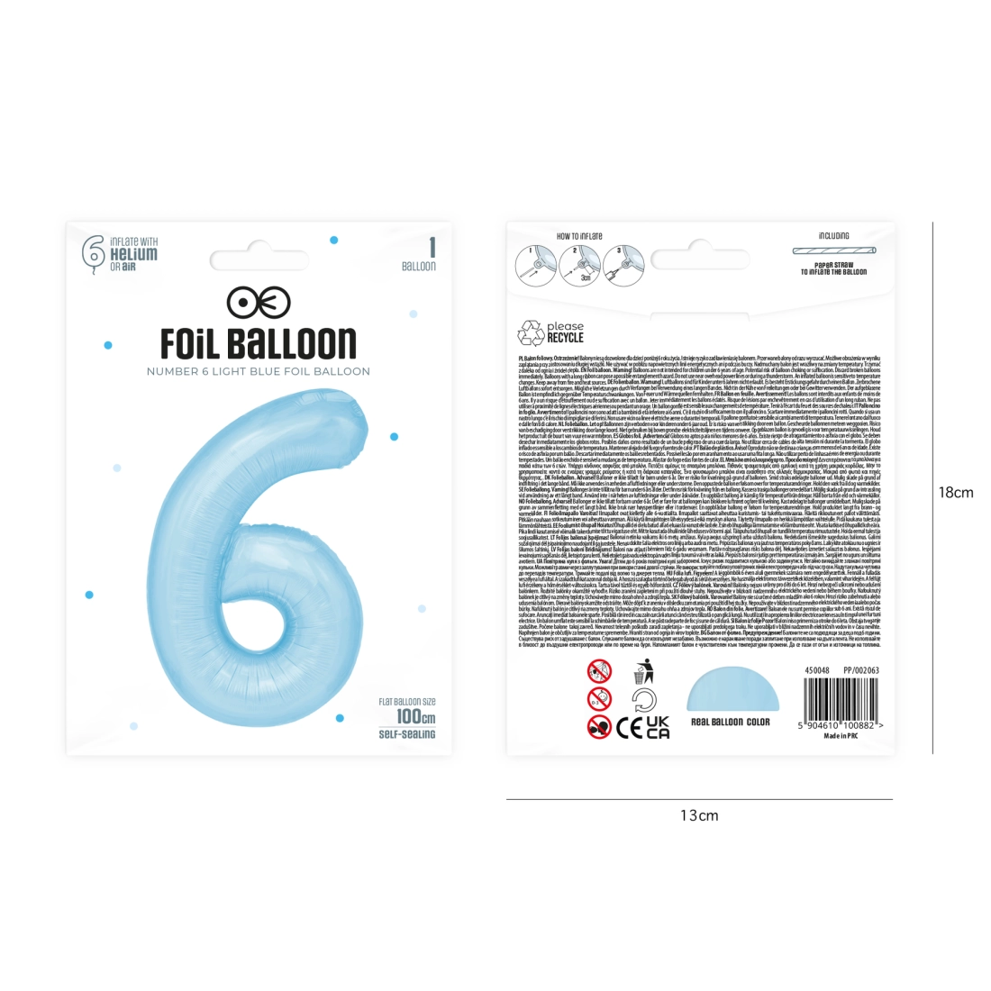 Szülinapi lufiszám 6 – égszínkék, 100 cm