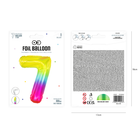 Szülinapi szivárványos 7-es fólia lufi, 100 cm Szülinapi szivárványos 7-es fólia lufi, 100 cm