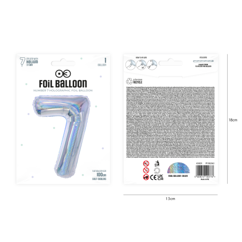 Szülinapi fólia lufi 7-es szám, holografikus ezüst, 100 cm Szülinapi fólia lufi 7-es szám, holografikus ezüst, 100 cm