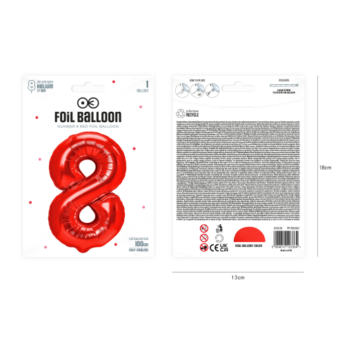 Szülinapi piros 8-as fólia lufi, 100 cm Szülinapi piros 8-as fólia lufi, 100 cm