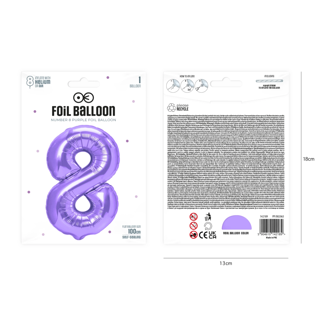 Szülinapi lufi 8-as szám, lila, 100 cm